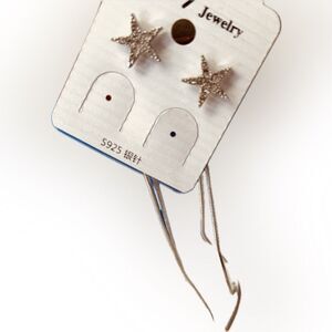 Cute Silvertoned Korean Style Star Design Dangle Drop Fashion Earrings 2.5"